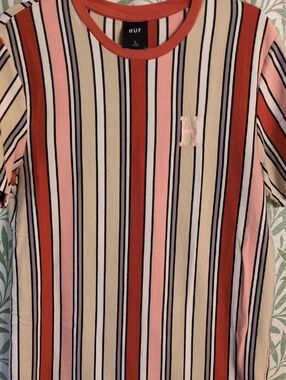 HUF Kids' Striped Short-Sleeve Tee in Pink, Rust & Cream